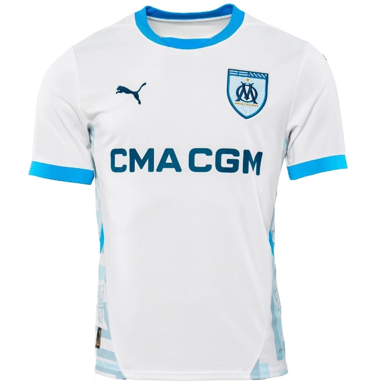 Maglia da Calcio Olympique de Marseille Casa 2024‑25 – Bianco Blu Azzurro